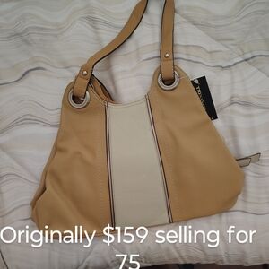 Tignanello Tan and Cream Shoulder Bag with Slouchy Design